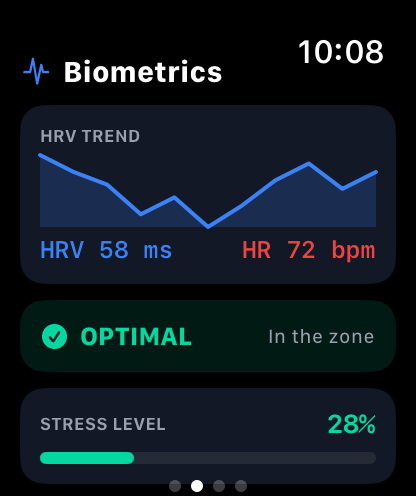 EdgeNode Apple Watch biometrics and stress screen