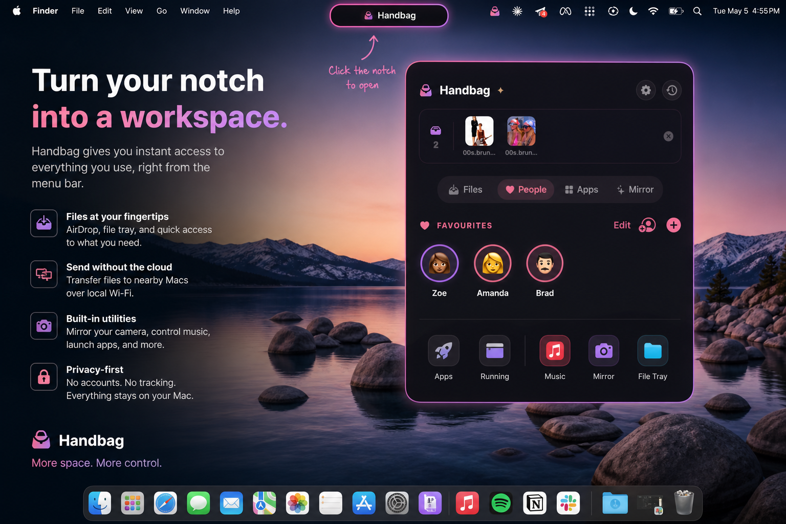 Handbag files, people, and apps workspace