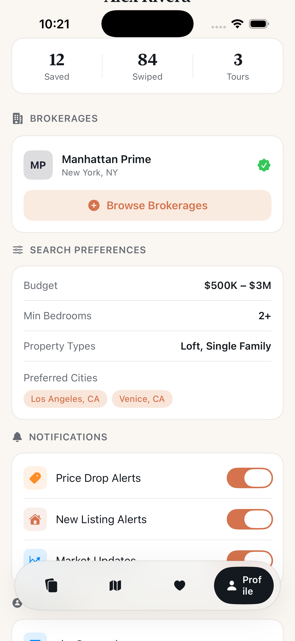 NestSwipe brokerage and home-search preferences