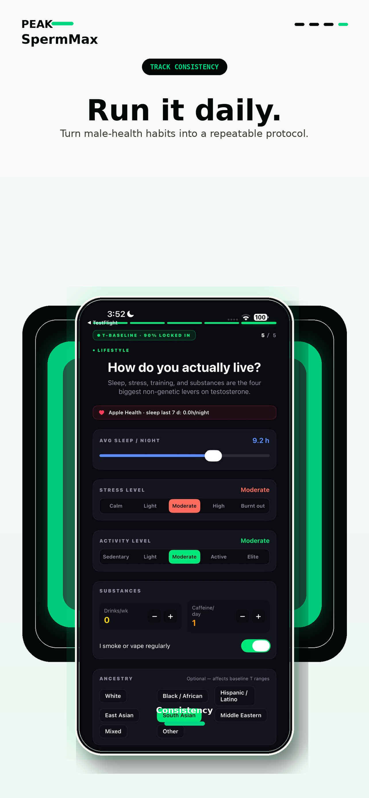 Peak progress and daily score screen